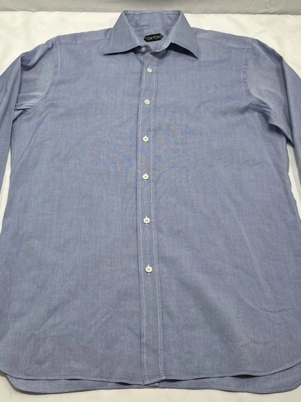 Tom Ford Long Sleeve Button Up Shirt Solid Blue Barrel Cuff Men's Size 41 | 16